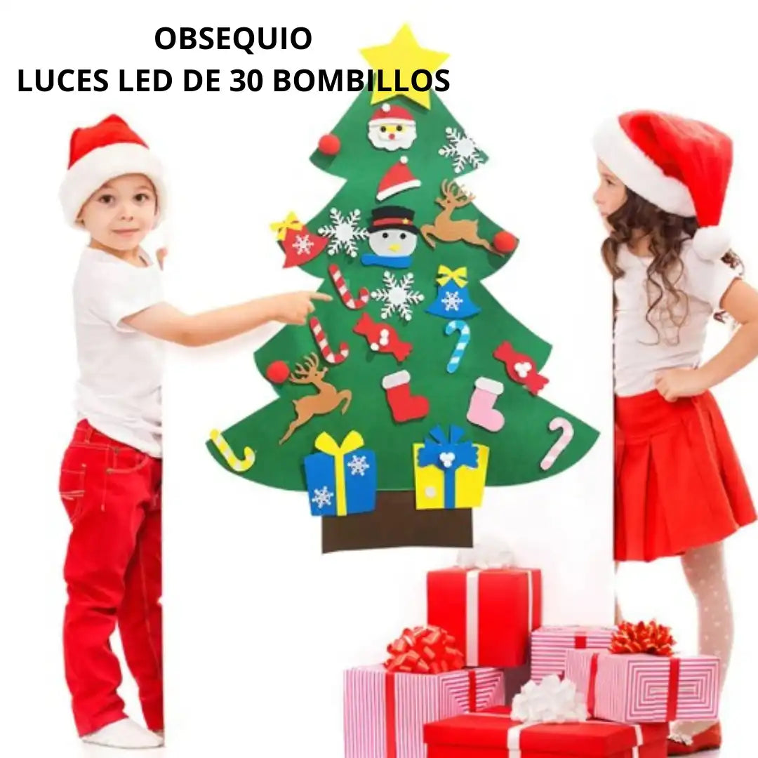 Arbol de Navidad en Fieltro Para Niños + Obsequio Luces Led