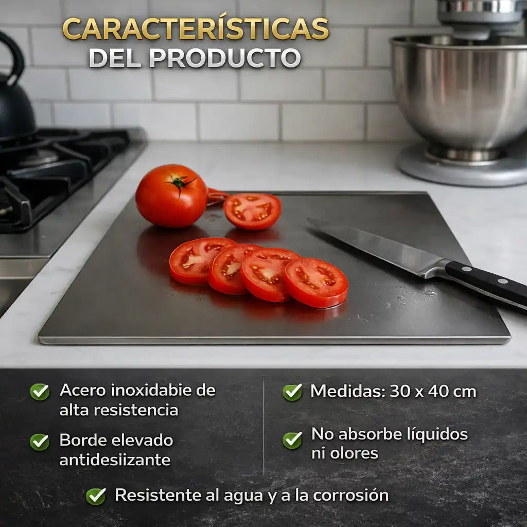 Tabla de Corte Profesional 30×40 cm — Acero Inoxidable