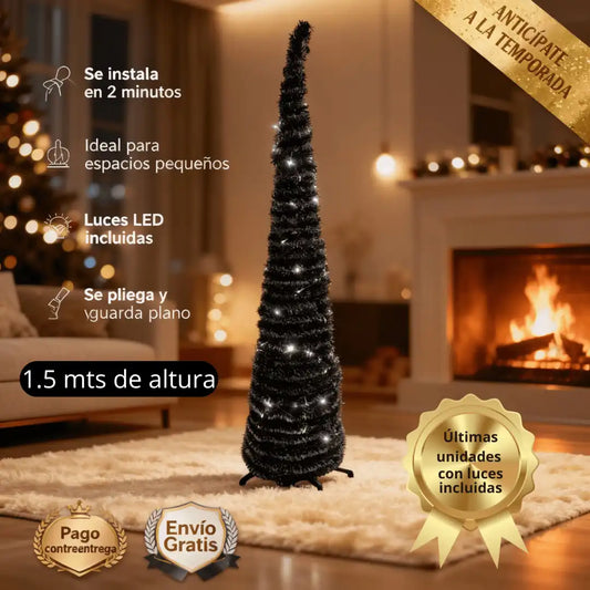 Árbol de Navidad Plegable | incluye Luces LED 200 bombillos