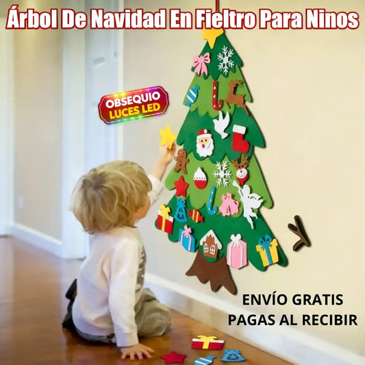 Arbol de Navidad en Fieltro Para Niños + Obsequio Luces Led