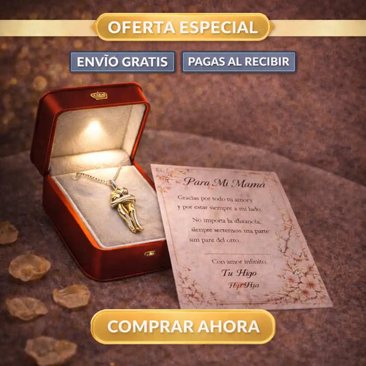 Abrazo Eterno Cadena Mamá e Hijo + cofre + dedicatoria