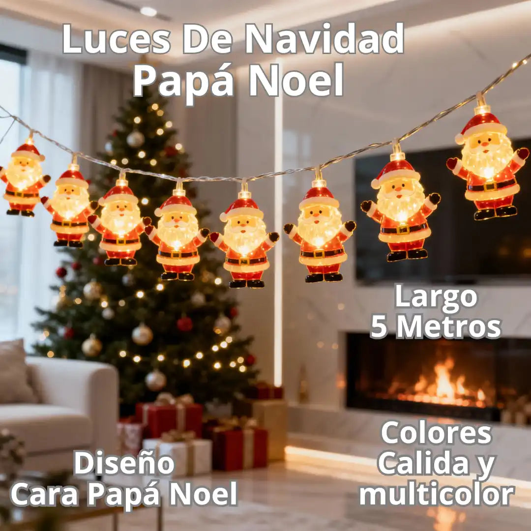 Luces De Navidad Papá Noel 5mt, Luz Cálida o Luz Multicolor