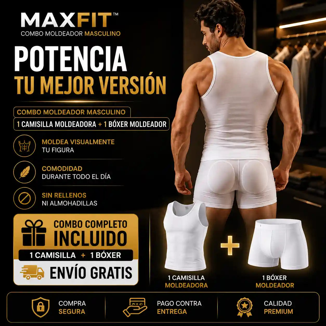 MAXFIT™ | Bóxer Levanta Cola + Camisilla Premium