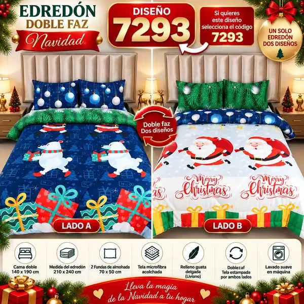 Edredón Navideño Doble Faz — 7 Diseños con 2 Fundas Incluidas