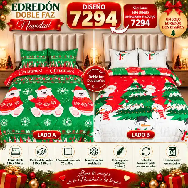 Edredón Navideño Doble Faz — 7 Diseños con 2 Fundas Incluidas