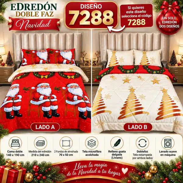 Edredón Navideño Doble Faz — 7 Diseños con 2 Fundas Incluidas