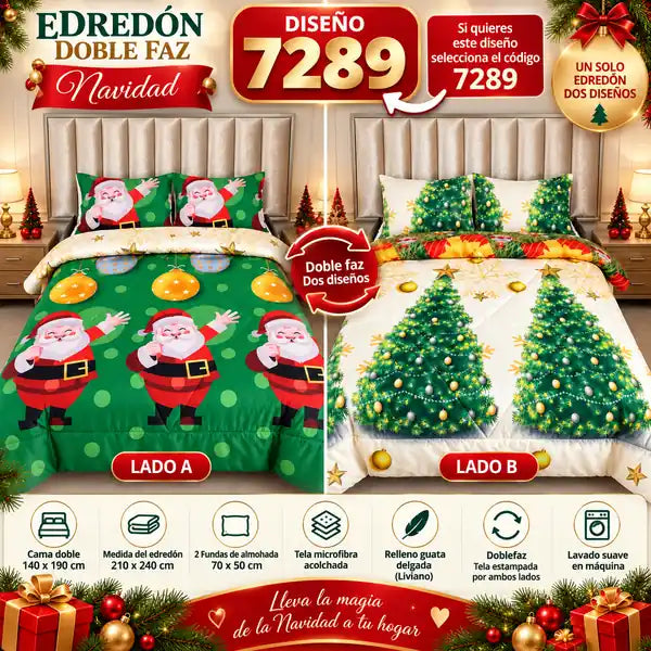 Edredón Navideño Doble Faz — 7 Diseños con 2 Fundas Incluidas