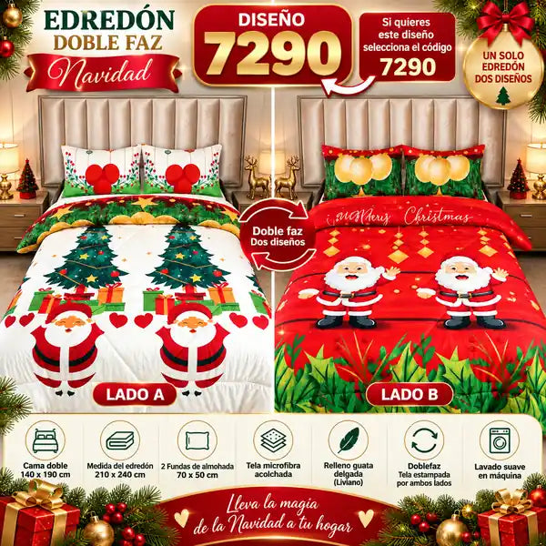Edredón Navideño Doble Faz — 7 Diseños con 2 Fundas Incluidas