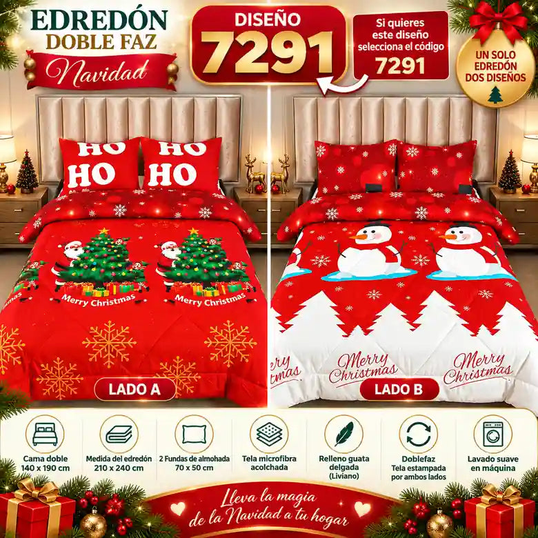 Edredón Navideño Doble Faz — 7 Diseños con 2 Fundas Incluidas