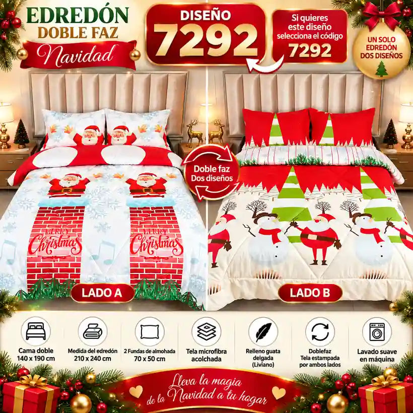 Edredón Navideño Doble Faz — 7 Diseños con 2 Fundas Incluidas
